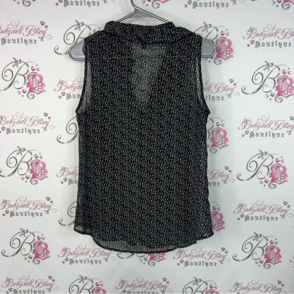 CAbi tank top music π΅ notes ruffle Black and White Sleeveless Blouse - Picture 2 of 8